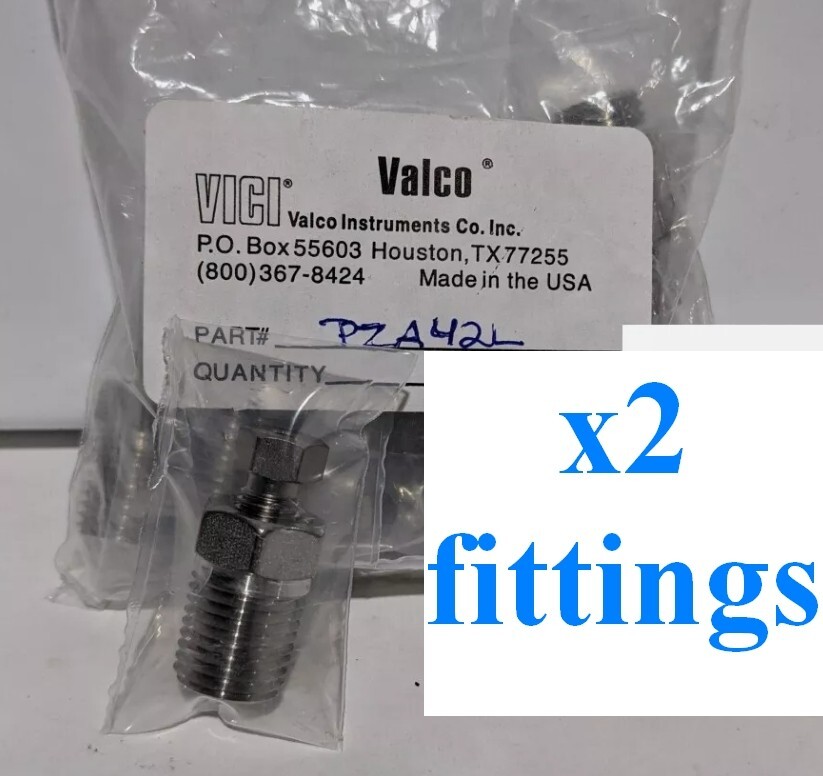 x2 NEW Vici Valco PZA42L Fitting 1/4″ NPT Male to 1/8″ Valco internal, 2mm bore