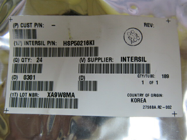 Intersil HSP50216KI Qty of 1 per Lot Four-Channel Programmable Digital