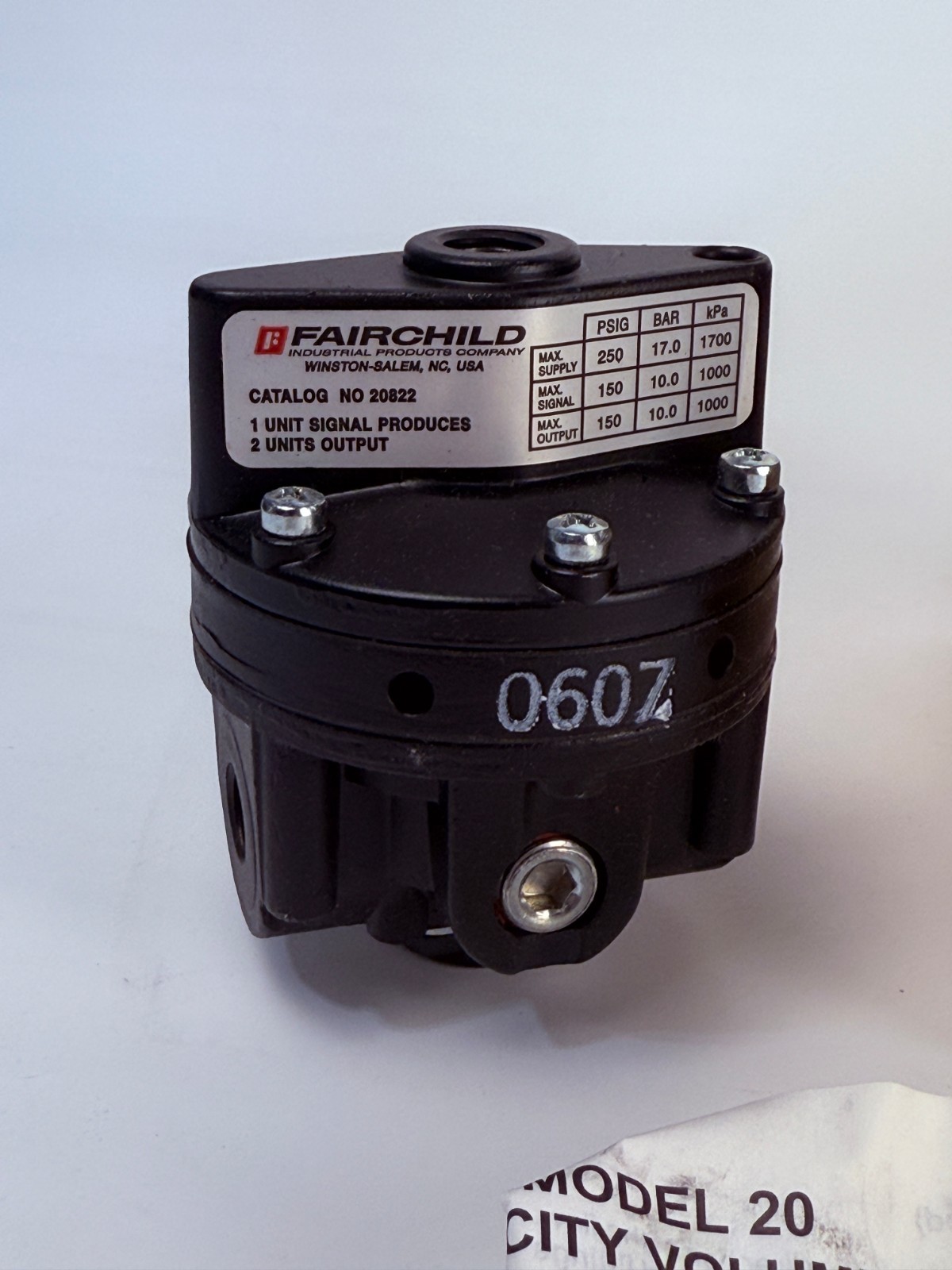 Fairchild 20822 Model 20 Volume Booster Pneumatic 2:1 250 PSI New in Box