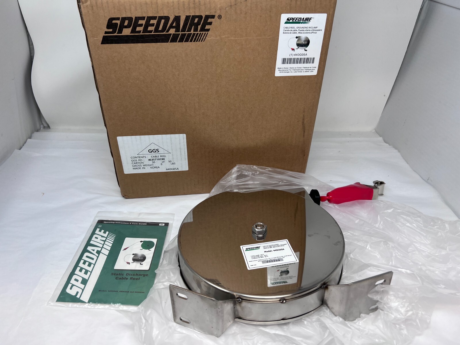 NEW Speedaire 440G05 Cable Reel,50 Ft. Stainless Steel Fast Free Shipping!
