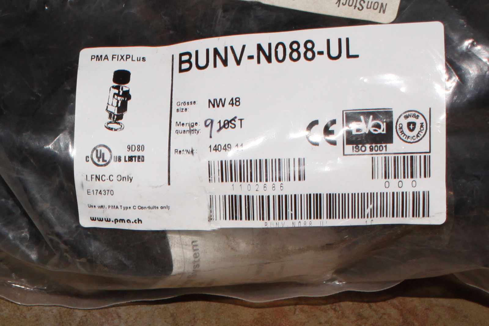 (9) PMA FixPlus 1-1/2″ Straight Fitting BUNV-N088-UL Bag of 9