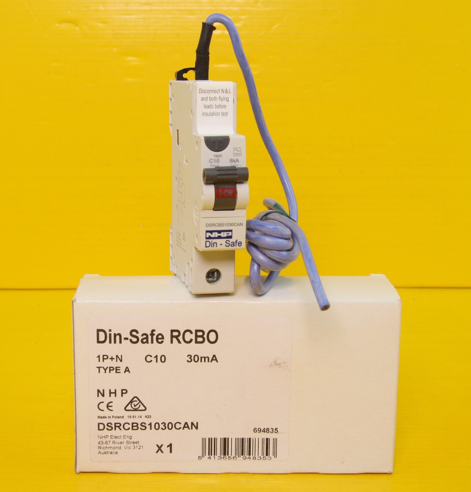 NHP DSRCBS1030CAN RCBO Circuit Breaker 10A , 1P+N 30mA , 6kA C , Type A