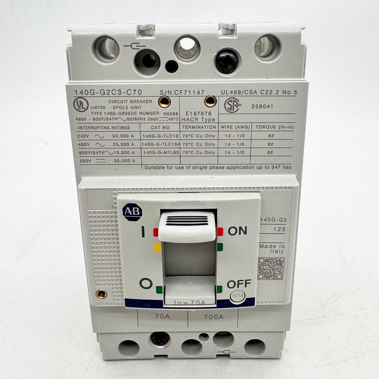 140G-G2C3-C70 140G 125A Frame Molded Case 70 A Ckt-Bkr New Original 140GG2C3C7