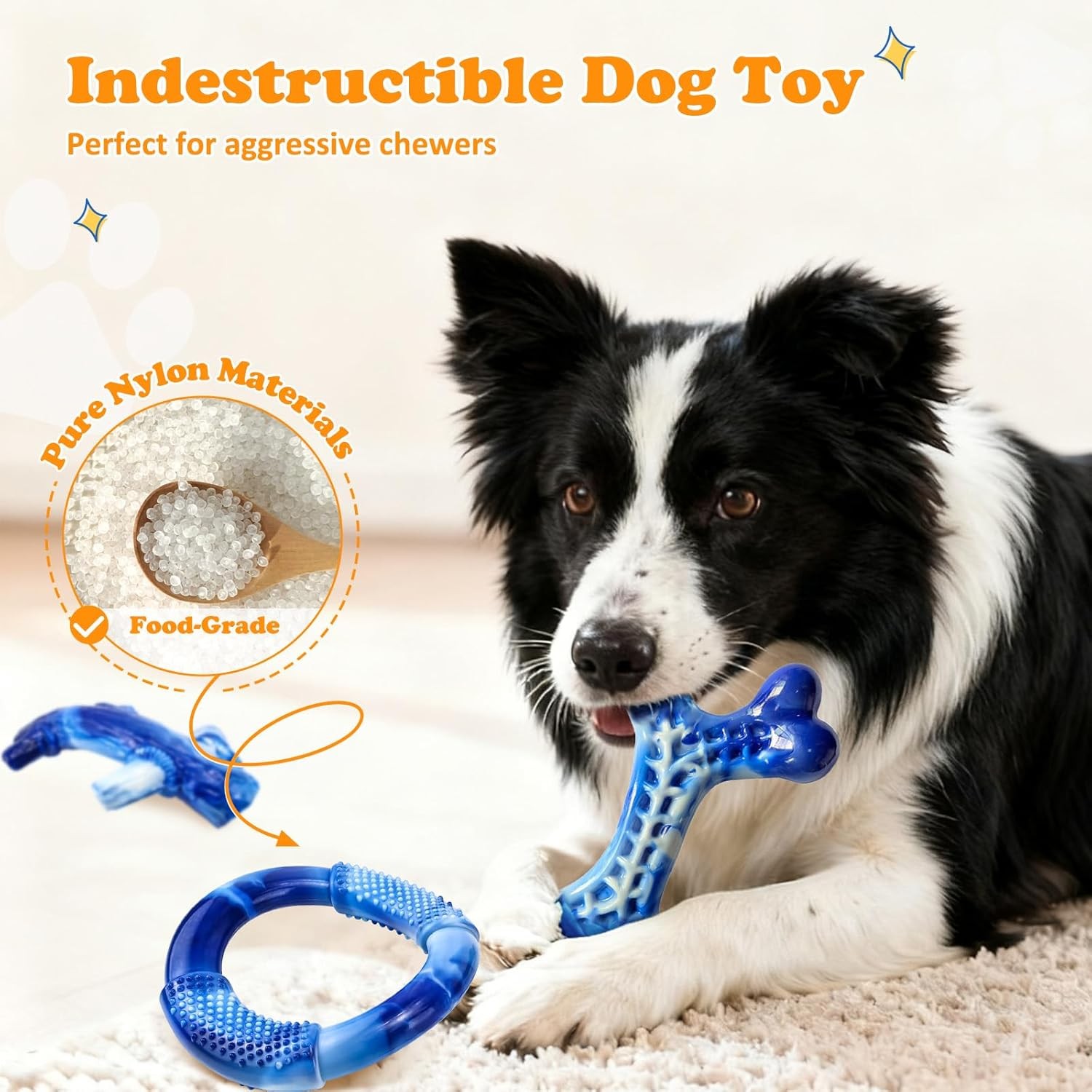 3 Pack Dog Toys for Aggressive Chewers, Bacon Flavor Puppy, Chew Toys Teething