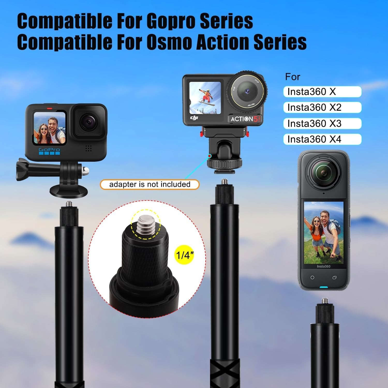 Motorcycle Mount Kit with 47″ Invisible Selfie Stick Compatible for Insta ……