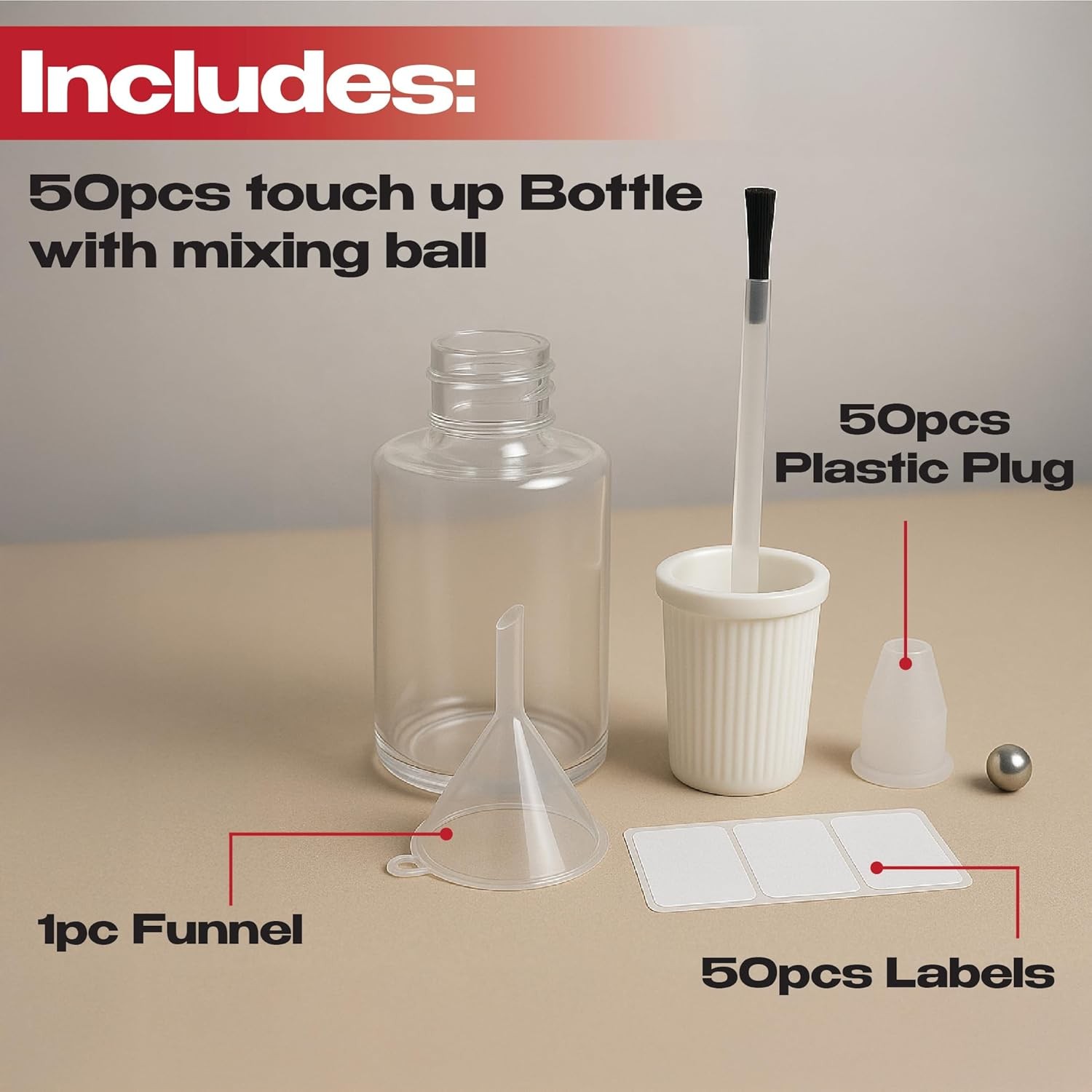 50 Pack 20ml Empty Brush Bottles with Mixing Ball, Paint Touch-Up Bottles