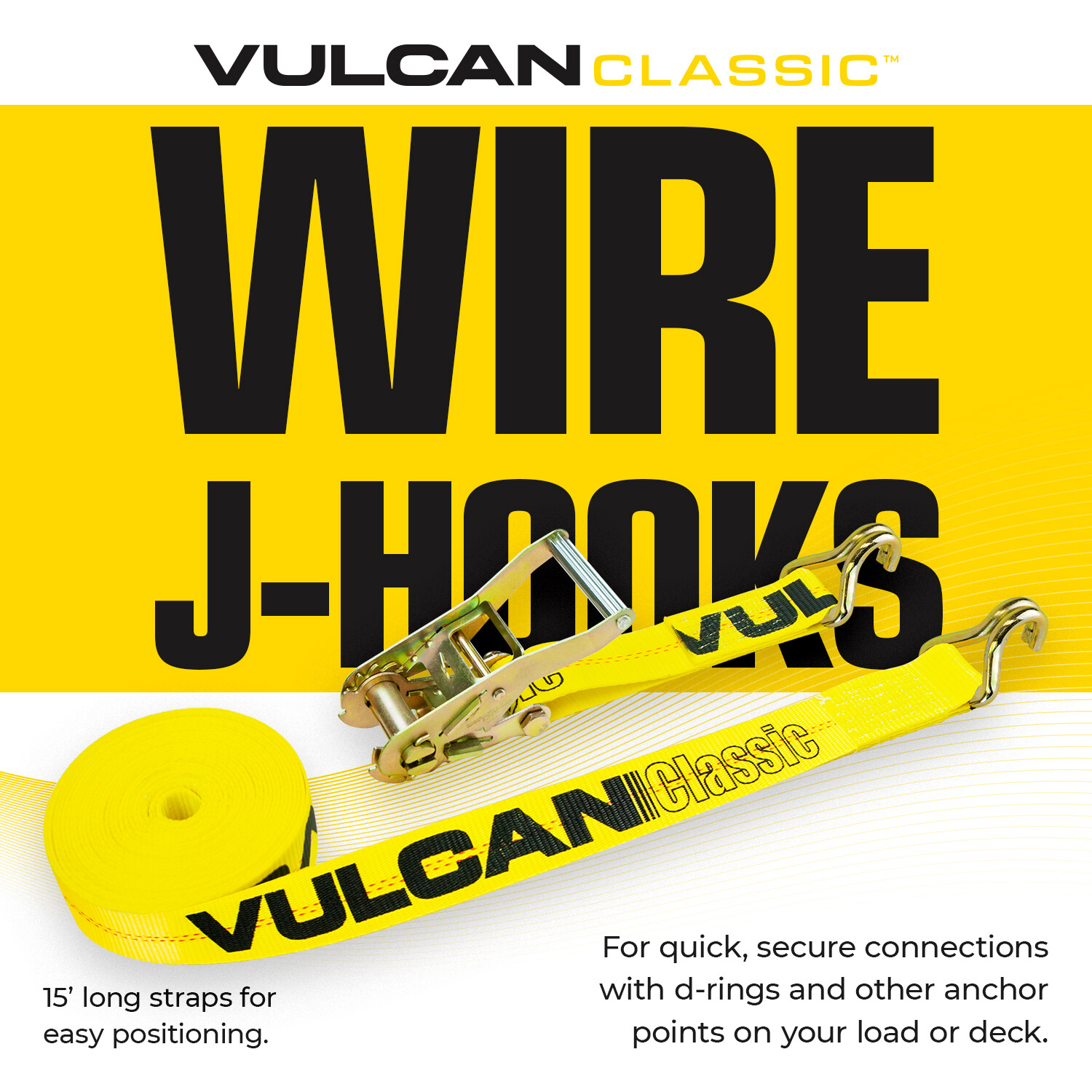 VULCAN Classic Yellow Axle Strap Tie Down Kit – Wire Hook Ratchet Straps