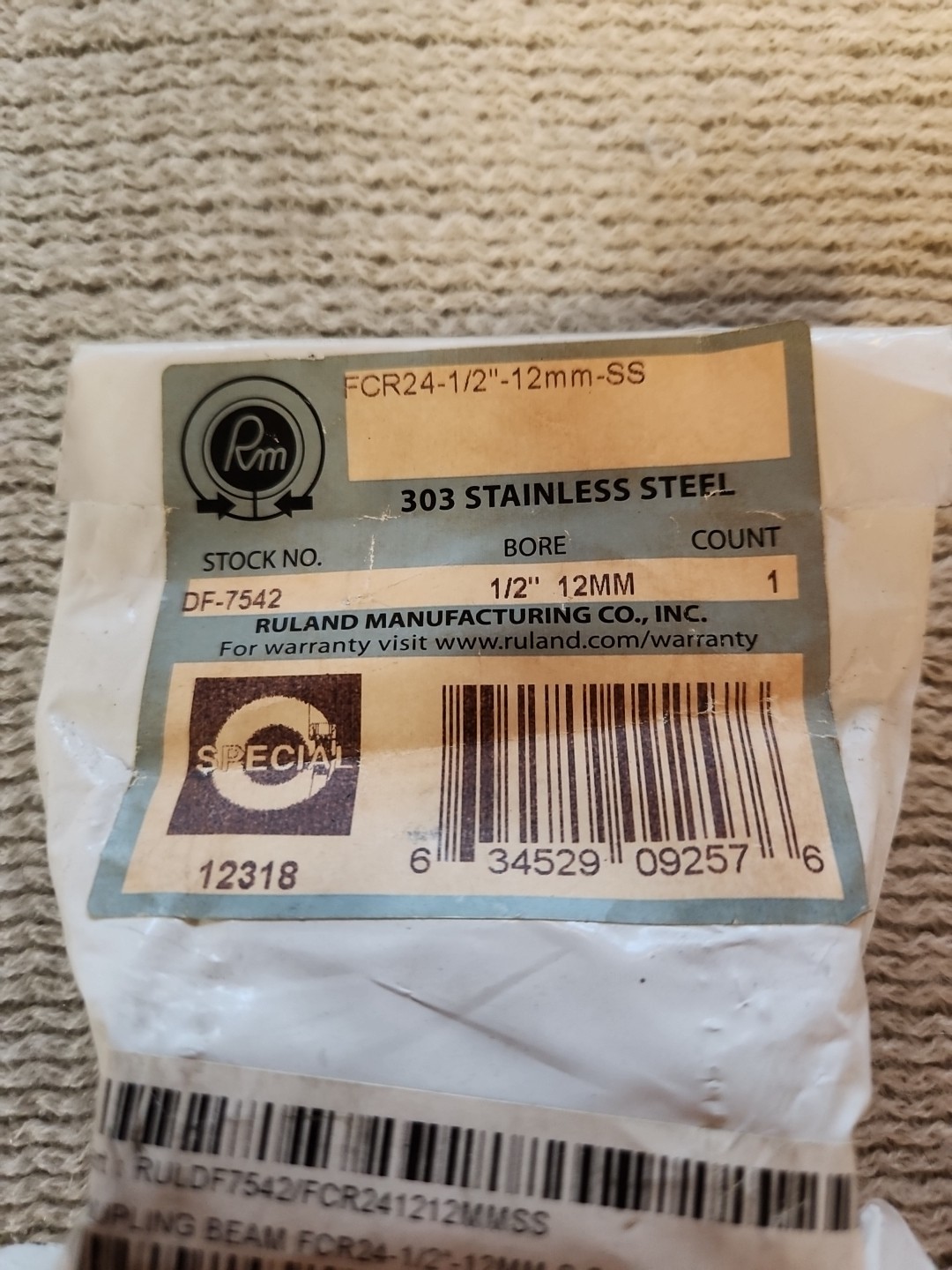 Ruland Manufacturing, FCR24-1/2 – 12mm-SS, Stainless Coupling Beam