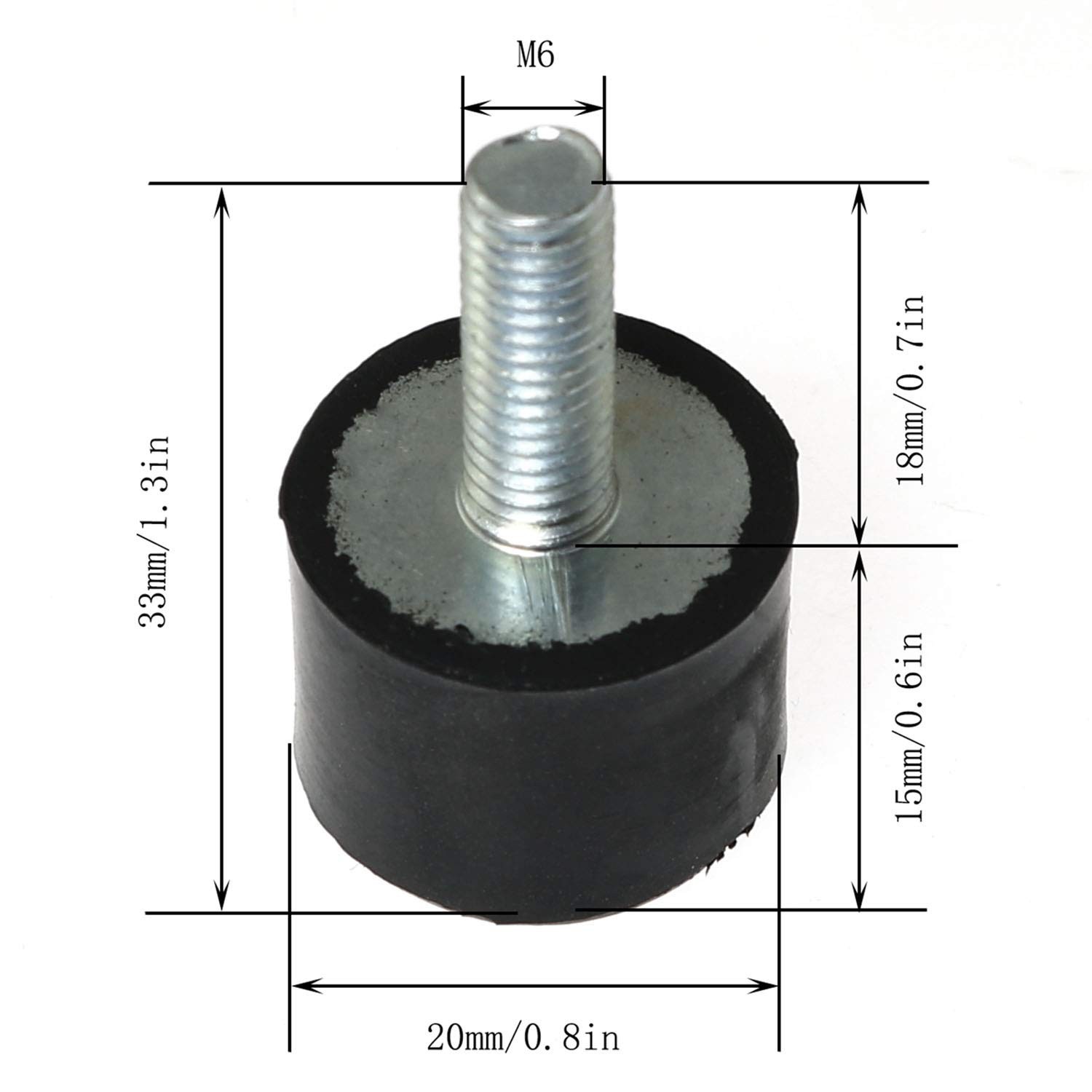 RLECS 4pcs M6 x 18mm Male Thread 20 x 15mm Rubber Base Vibration Isolator Mou…