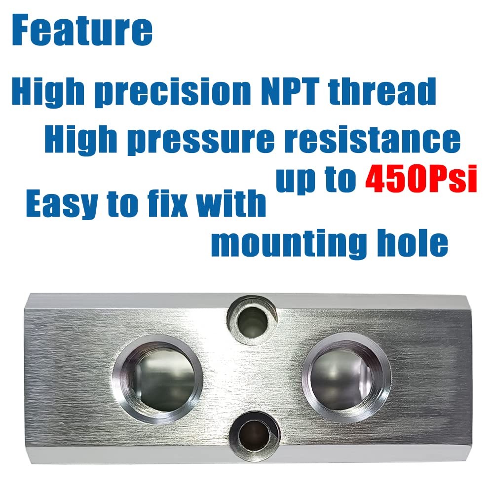 2 Way 4 Port Air Manifold 1/2 NPT Supply 1/4 NPT Outport Aluminum Silver