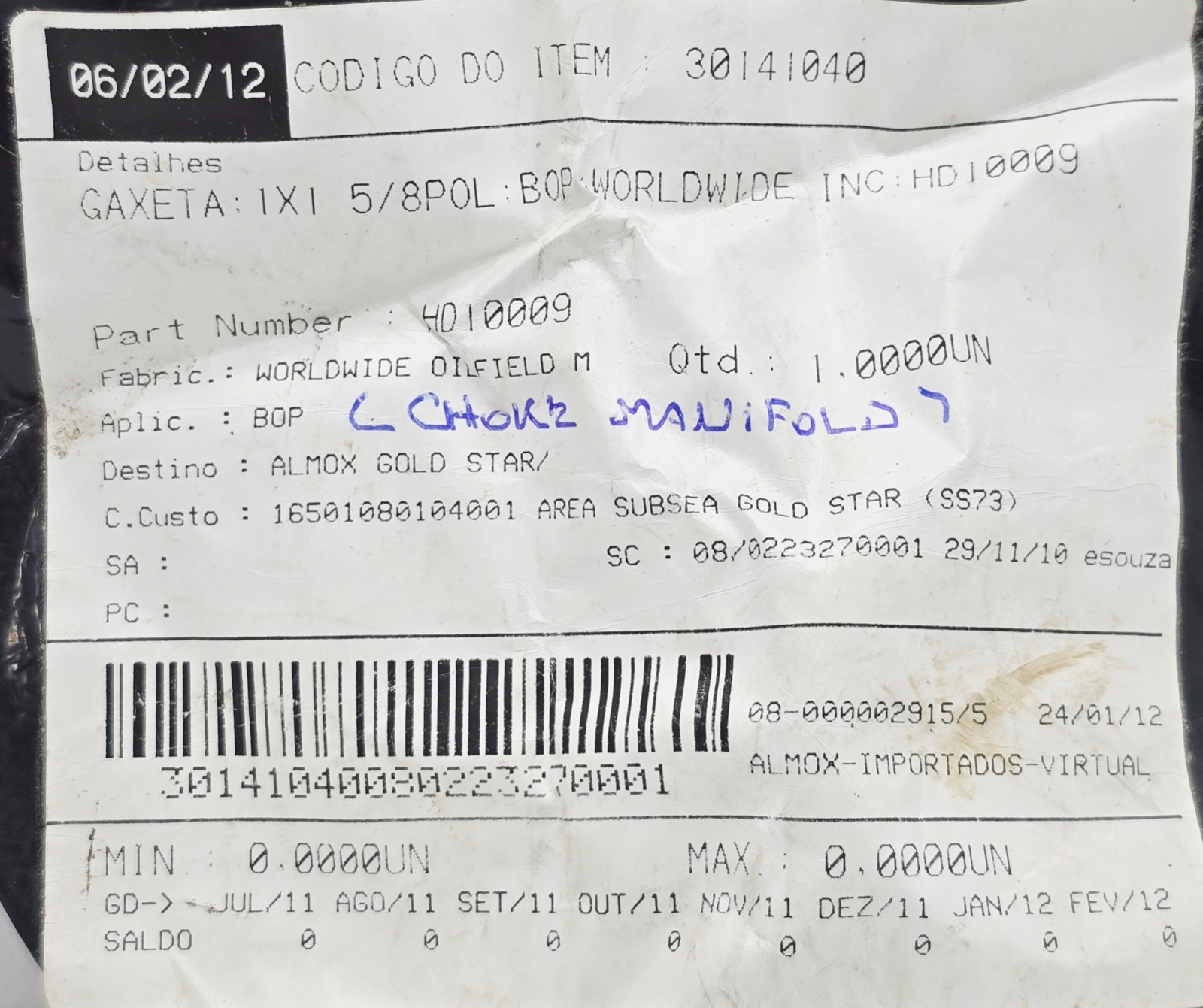 Worldwide Inc HD10009 ( 1X1 5/8POL BOP ) NOV KIT OF 7