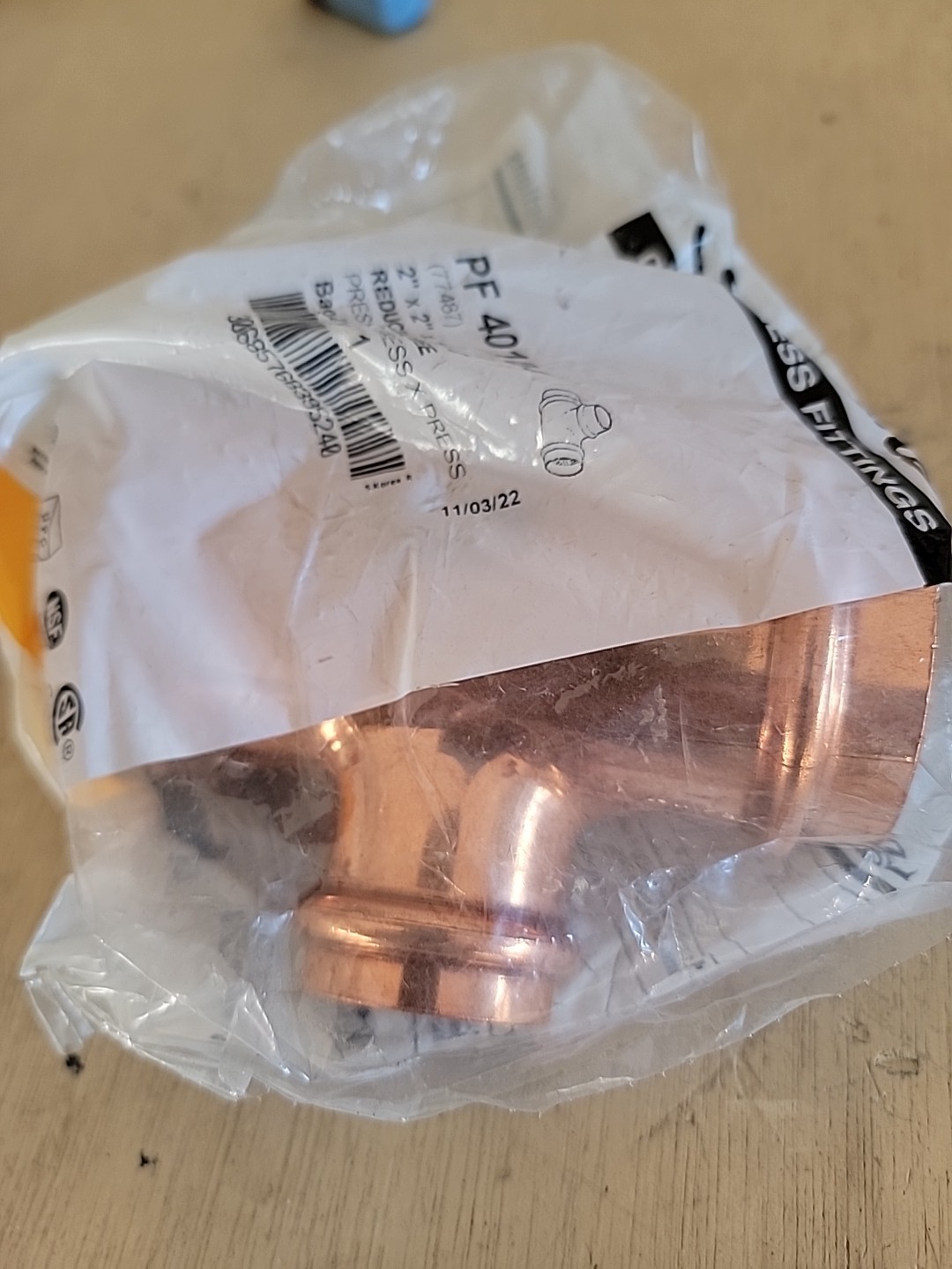 Mueller PF40104 Streamline PRS Copper Press Reducing Tee, 2 x 2 x 1-1/4