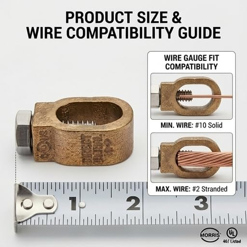 Morris 90636 50/Pk Ground Rod Clamp 1/0-10 Wire 5/8″ Diameter