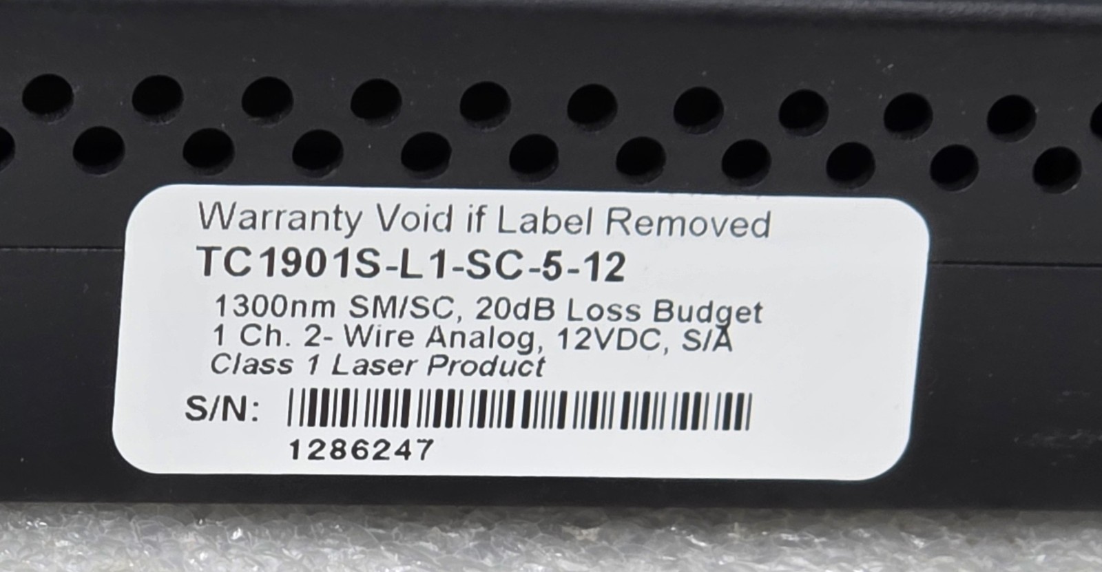TCCOMM TC1901 Quick talk ASYNC/SYNC FIBER OPTIC MODEM TC1901S-L1-SC-5-12