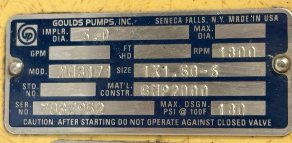 Goulds Pumps NM3171 Non-Metallic Vertical Process Pump D02319A 63100, RPC-02-001