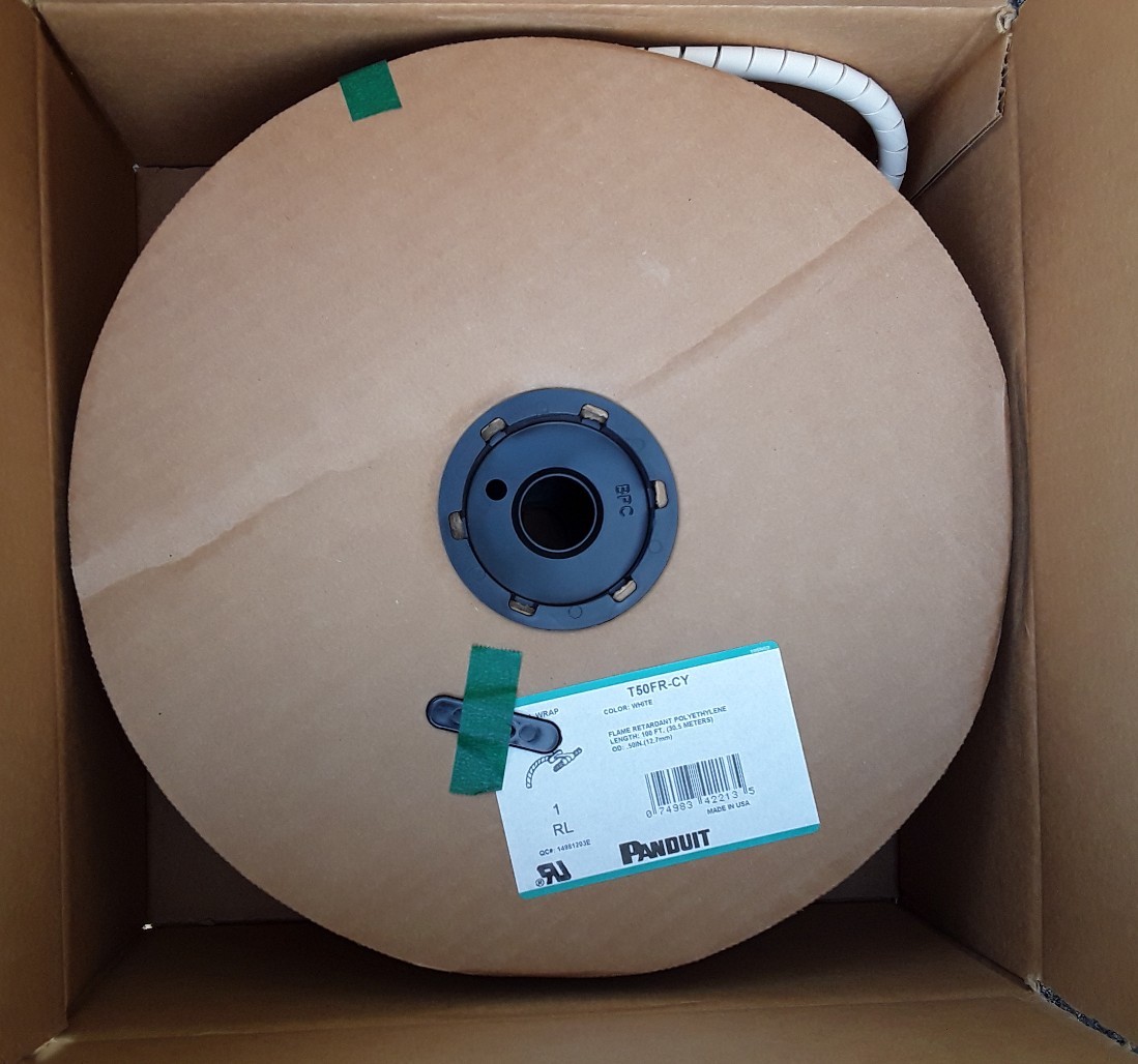 PANDUIT WHITE CABLE WIRE WRAP .50″ X 100′ SPOOL #T50FR-CY