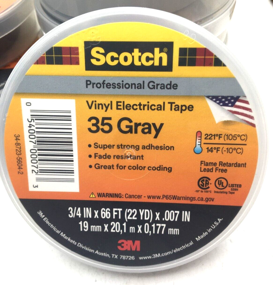 Scotch Lot of 10 Professional Grade Vinyl Electrical Tape Brown, Gray 3/4″ x 66′