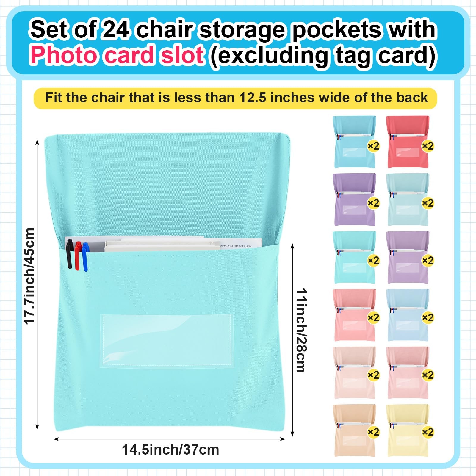 Yeyeplum 24 Pcs Chair Pockets for Classroom Chairback 14 x 18 inches, Pastel