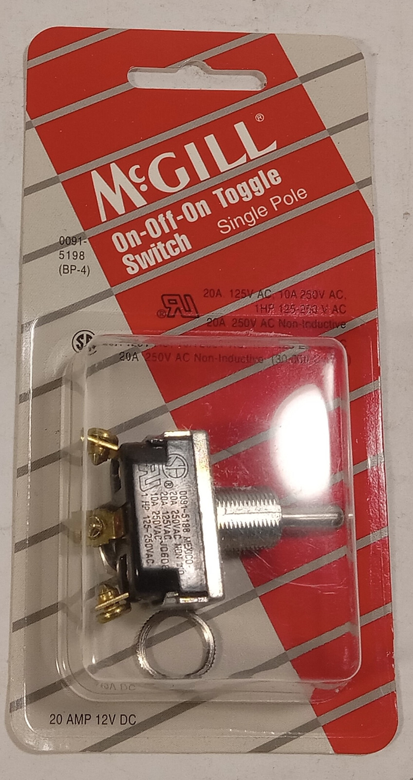 1 NEW MCGILL 0091-5198 ON-OFF-ON PANEL MOUNT TOGGLE SWITCH NIB ***MAKE OFFER***