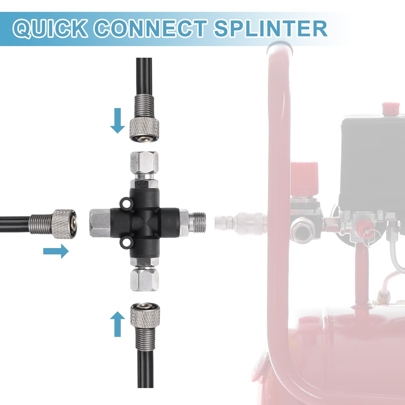 3 Way Brush Adapter, 1/8″ BSP Hose Splitter Manifold with Adjust Knob Valve, …