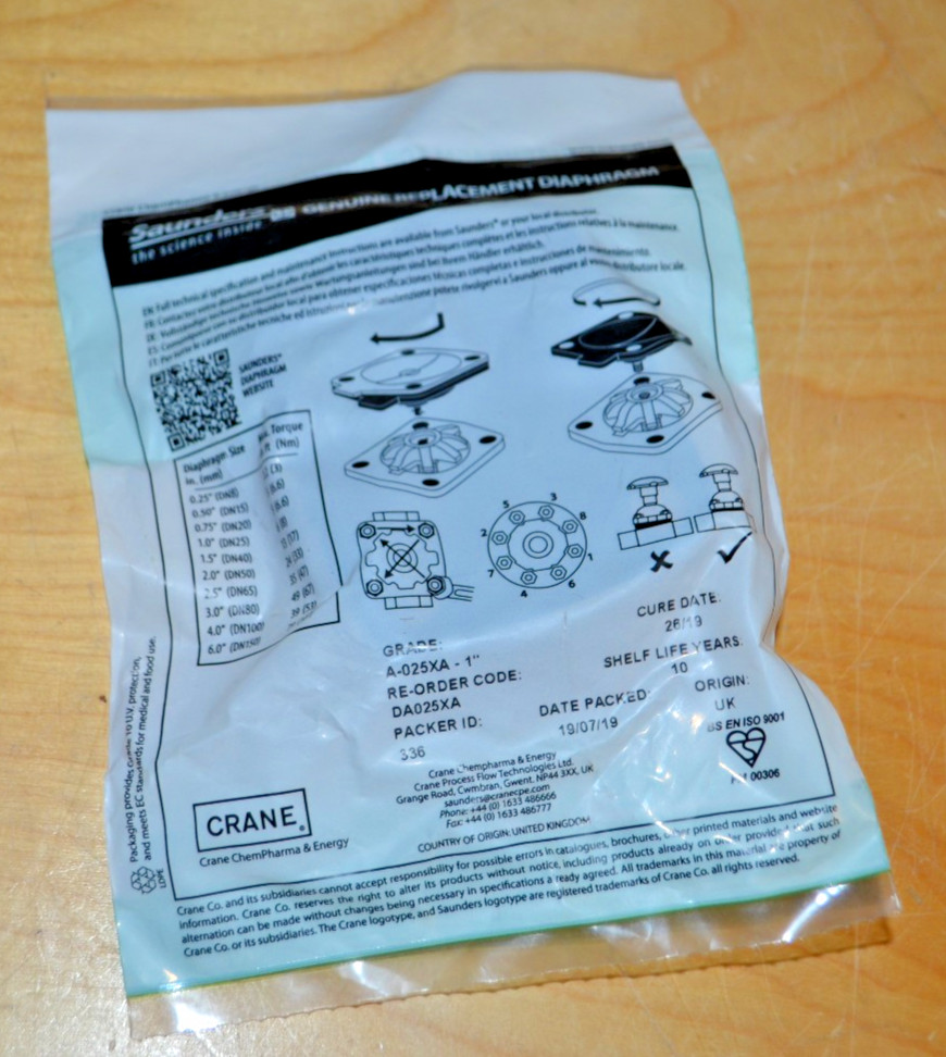 SAUNDERS REPLACEMENT DIAPHRAGM ~ A-025XA-1 ~ NSMP 1″ ~ (DA025XA) ~ NEW