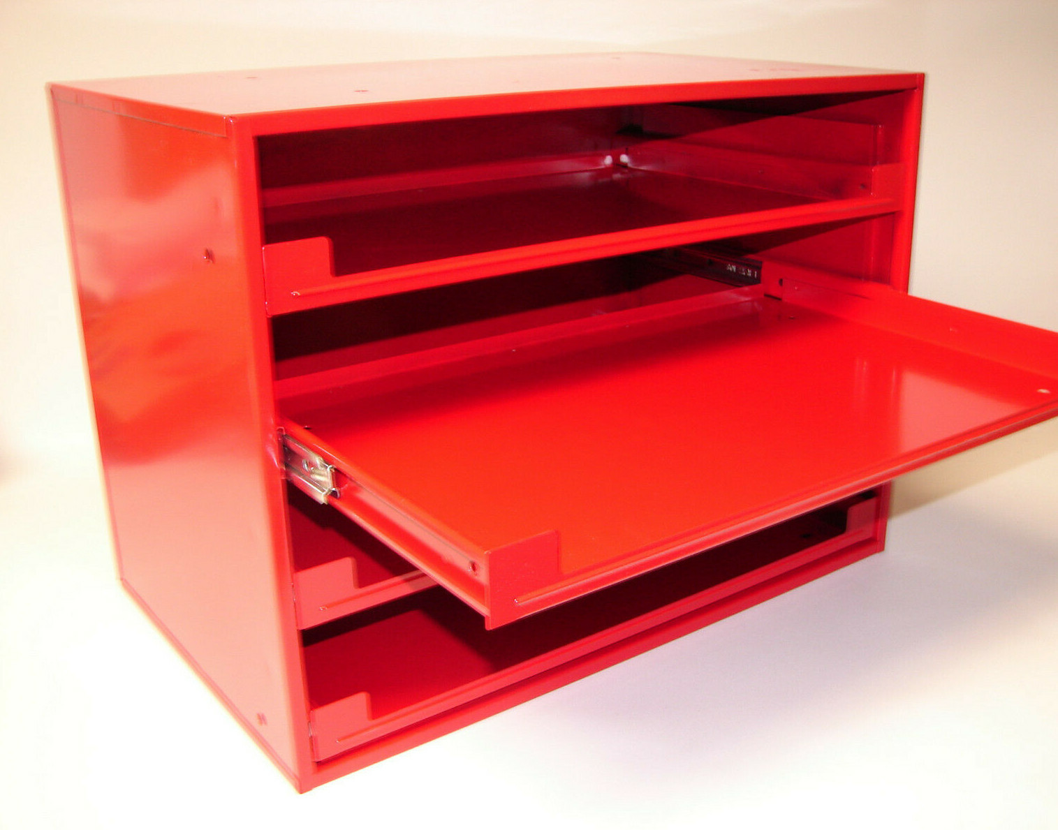 DISCO Red Finish Sliding Cabinet Holds 4 Large 18″ x 12″ Trays. 80324