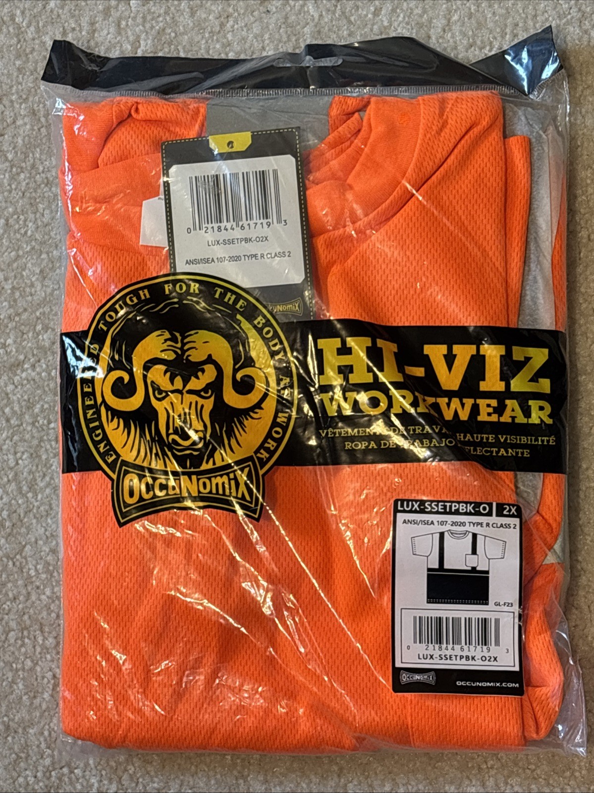 OCCUNOMIX LUX-SSETPBK-O2X Short Sleeve T-Shirt,2XL,ANSI Class 2 448J64