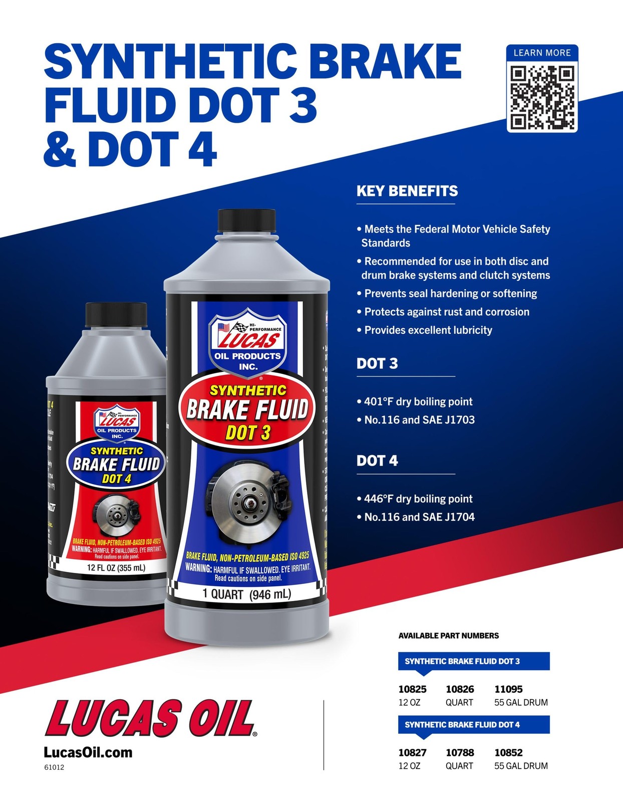 Lucas Oil 10788 Synthetic Brake Fluid DOT 4 – 1 Quart (Pack of 1) Quart, Multi