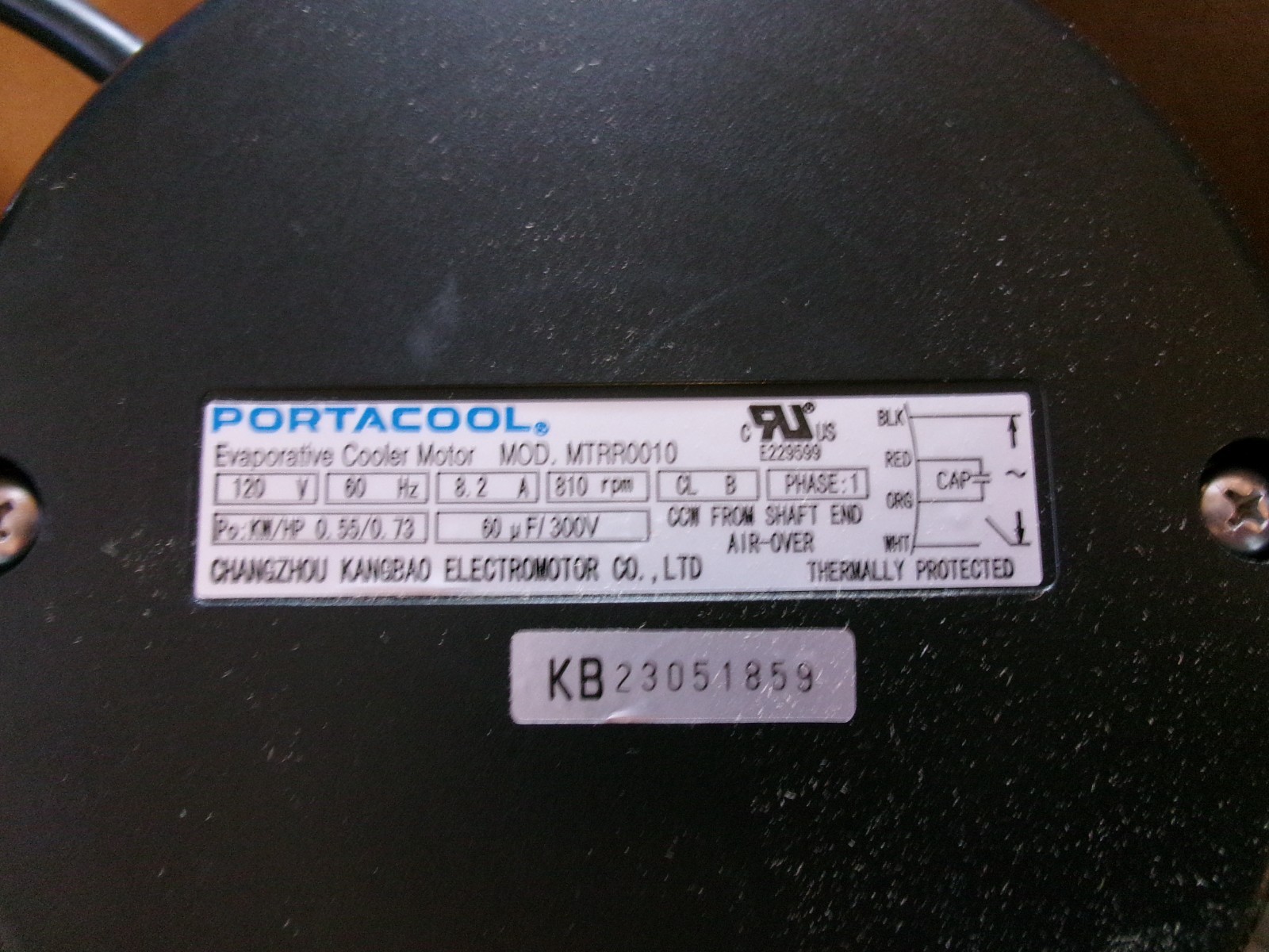 NIB Portacool Evaporative Cooler Motor 120V 60Hz 8.2A 810RPM MTRR0010