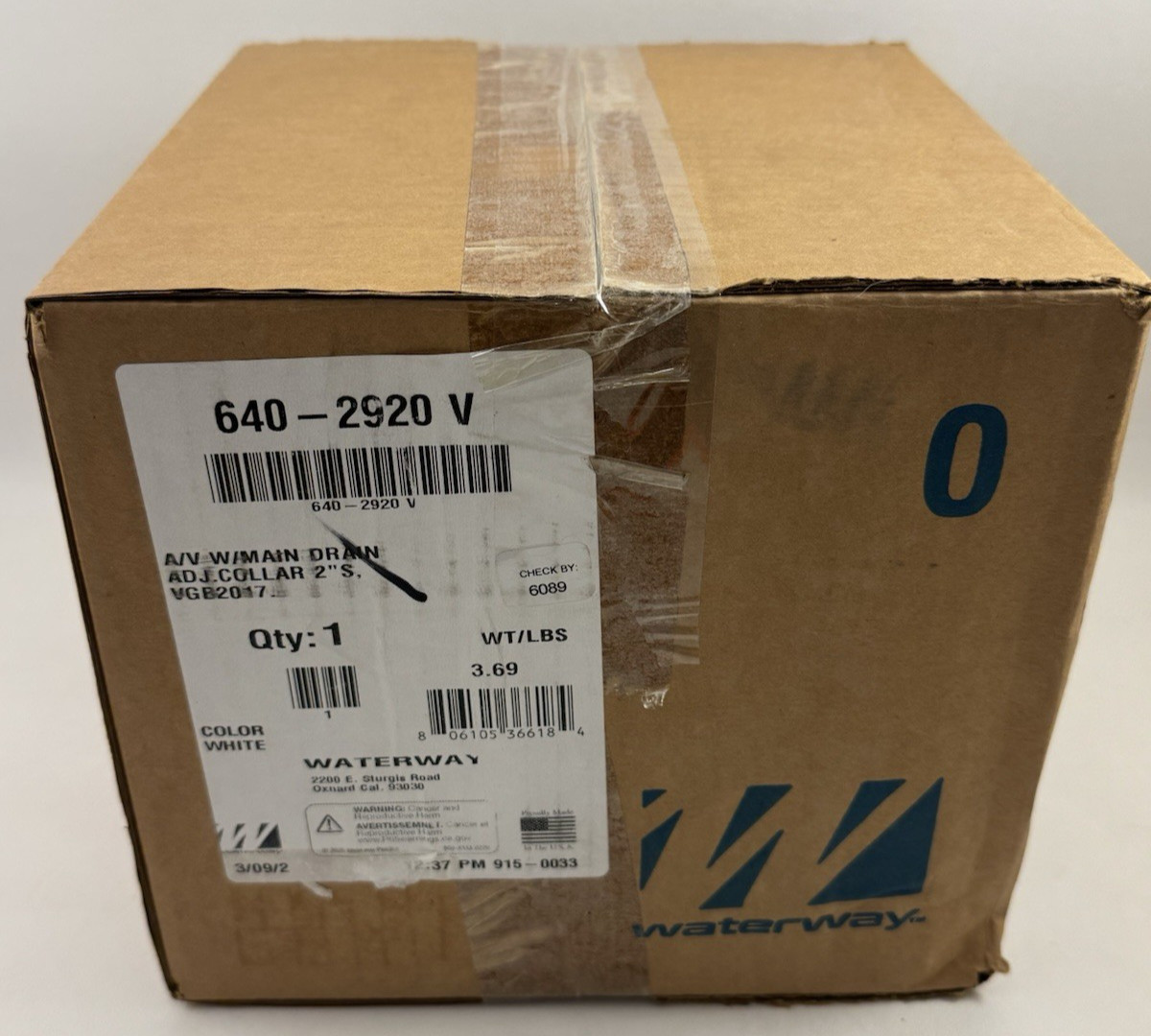 Waterway Plastics 640-2920 V Main Drain – White