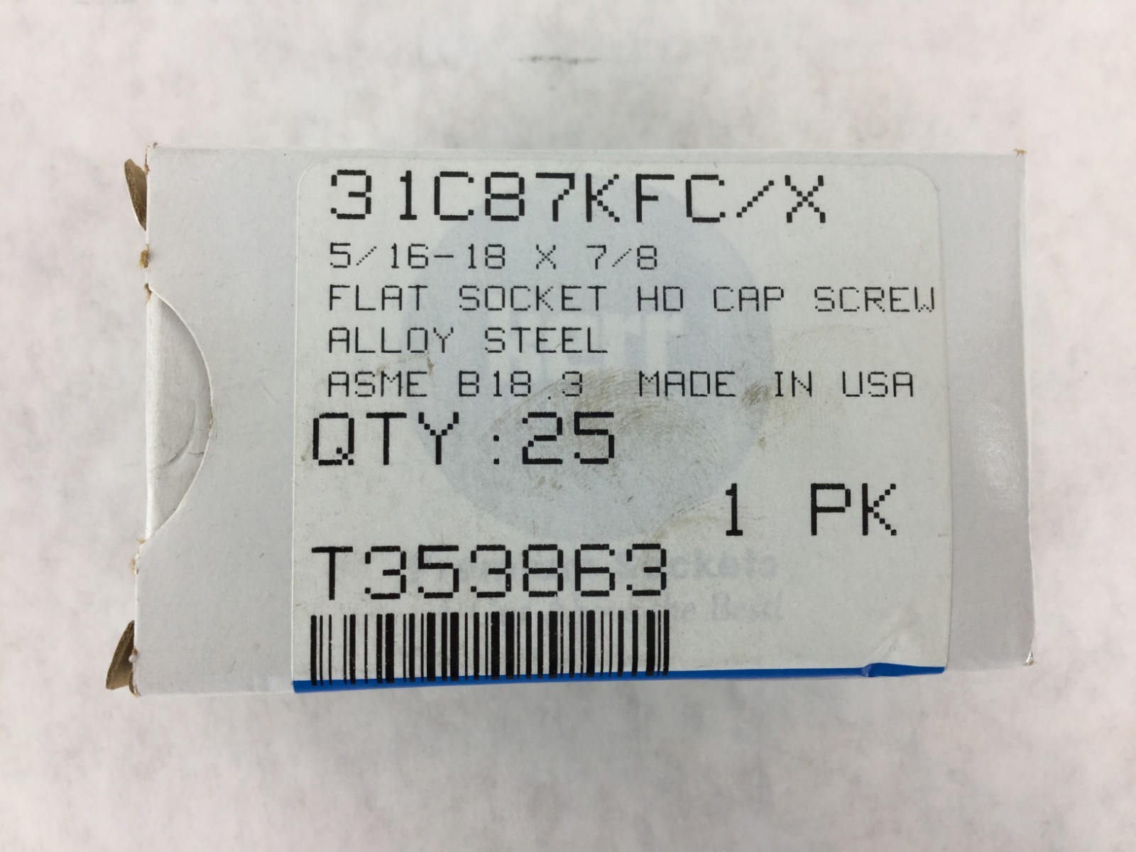 kerr ASME B18.3 5/16-18 x 7/8 Flat Socket HD Cap Screw Alloy Steel Box Qty: 25