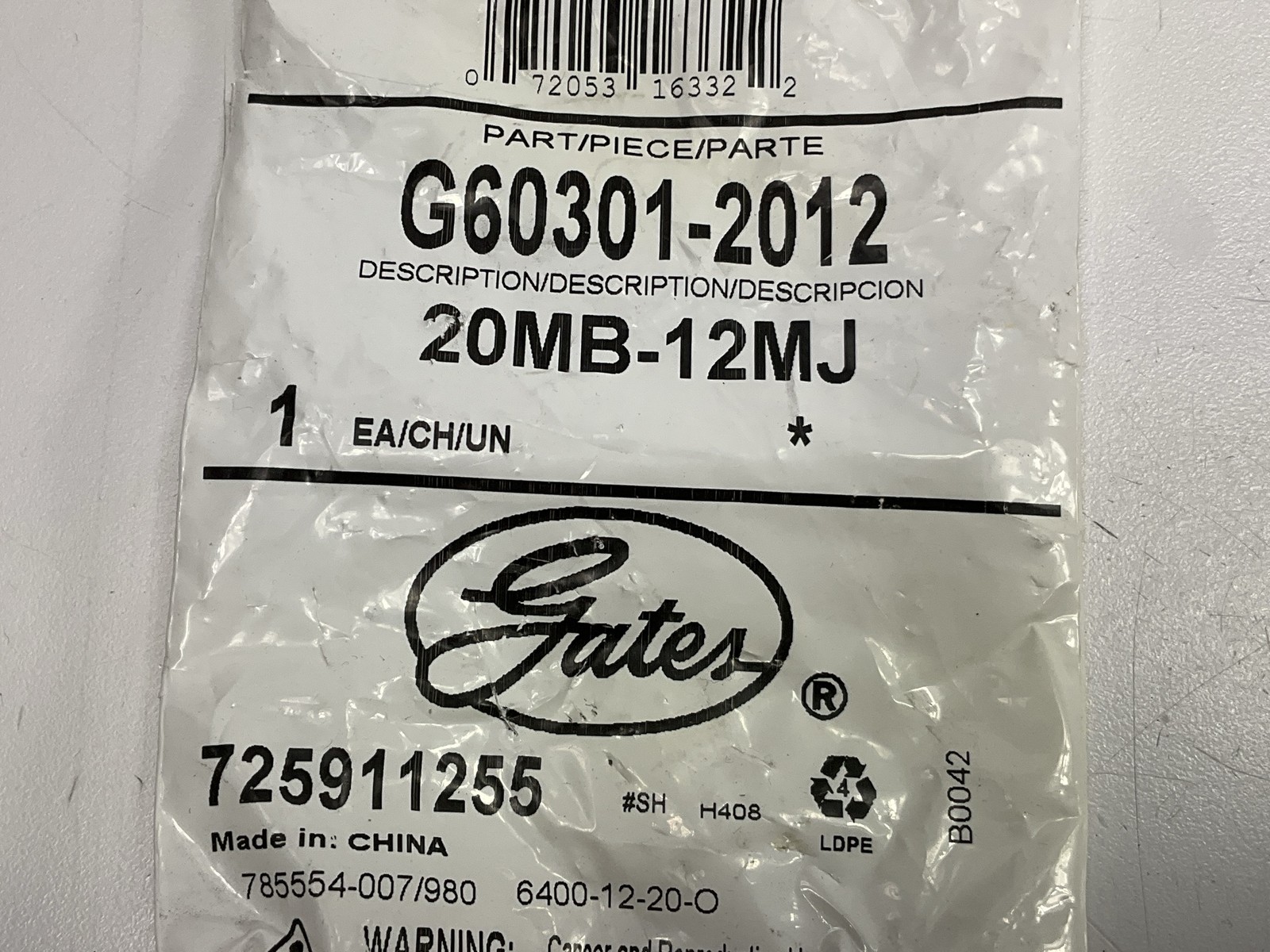 Gates G60301-2012 Male O-Ring Boss To Male JIC 37° Flare, 1-5/8″-12 Thread
