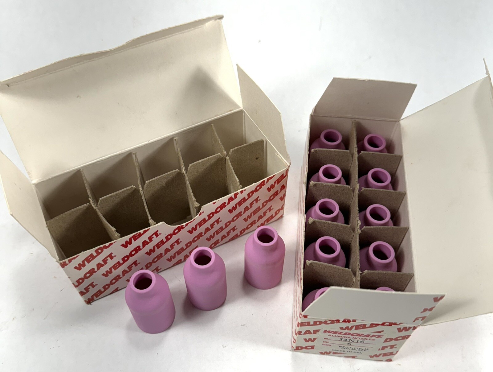 13 Total Weldcraft Alumina Nozzles 54N16 Size 6 – 1 Full box + 3 in Partial Box