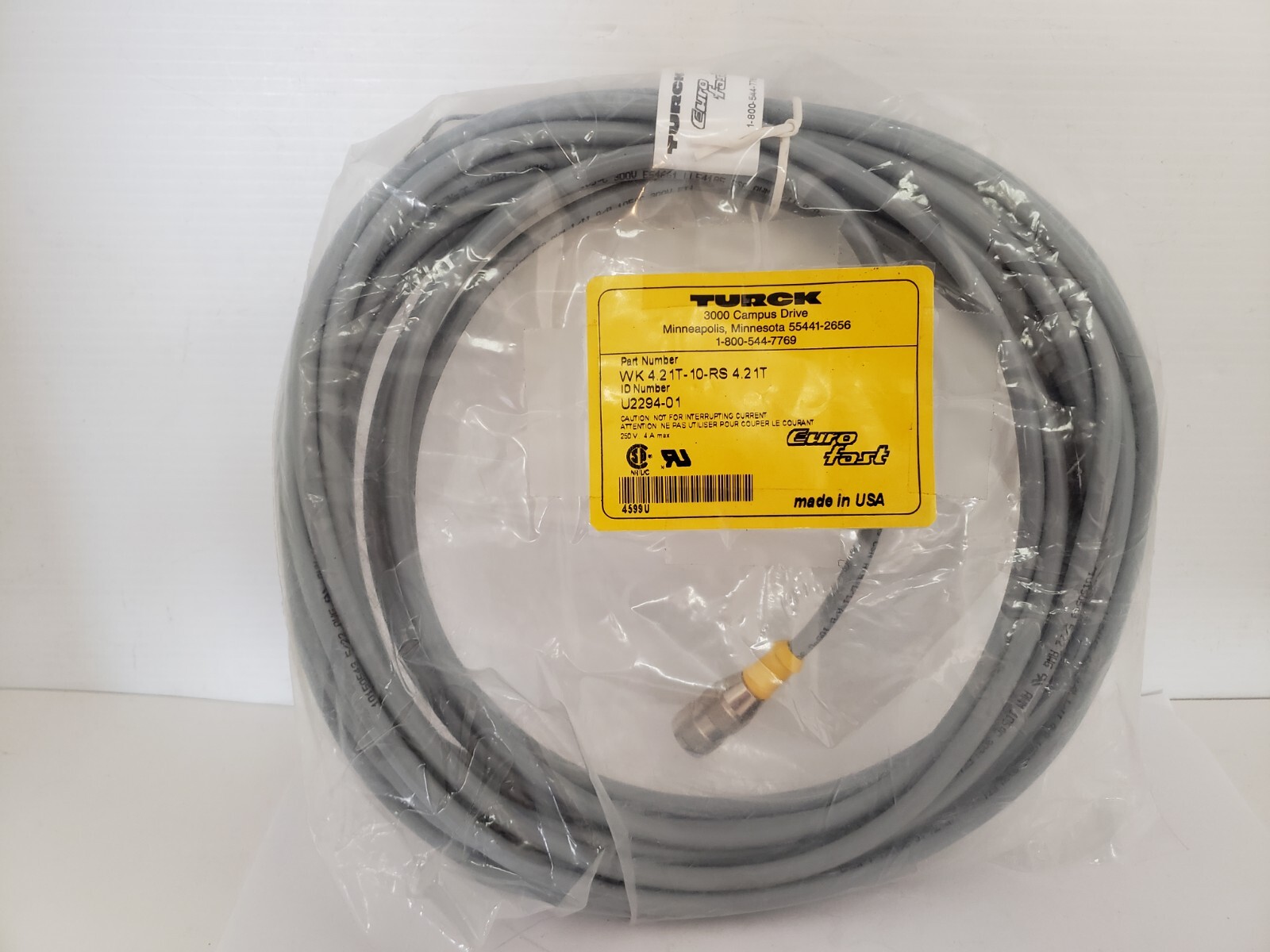 TURCK WK 4.2 1T-10-RS 4.21T EUROFAST MOLDED CORDSET 5 PIN (U2294-01) NIB