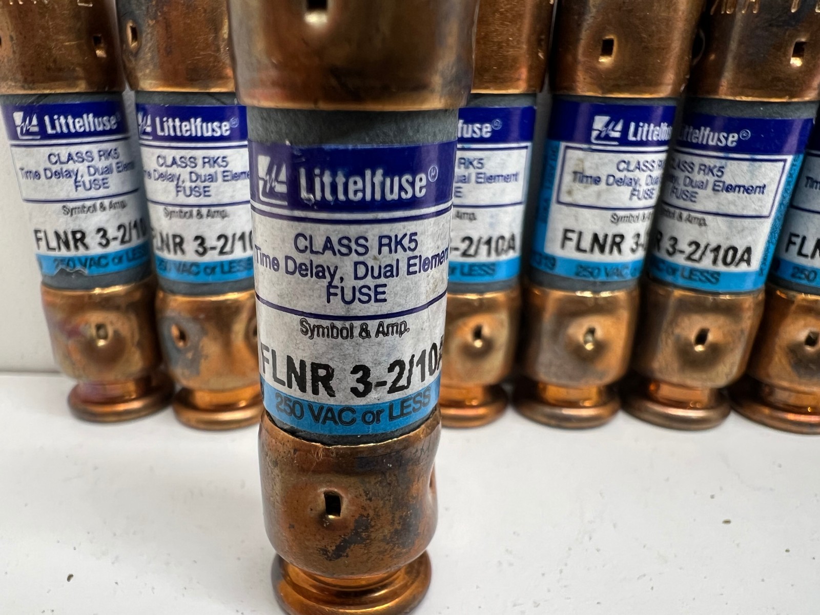 LOT OF (10) NEW OLD STOCK! LITTELFUSE 3-2/10A 250V TIME DELAY FUSES FLNR-3-2/10A