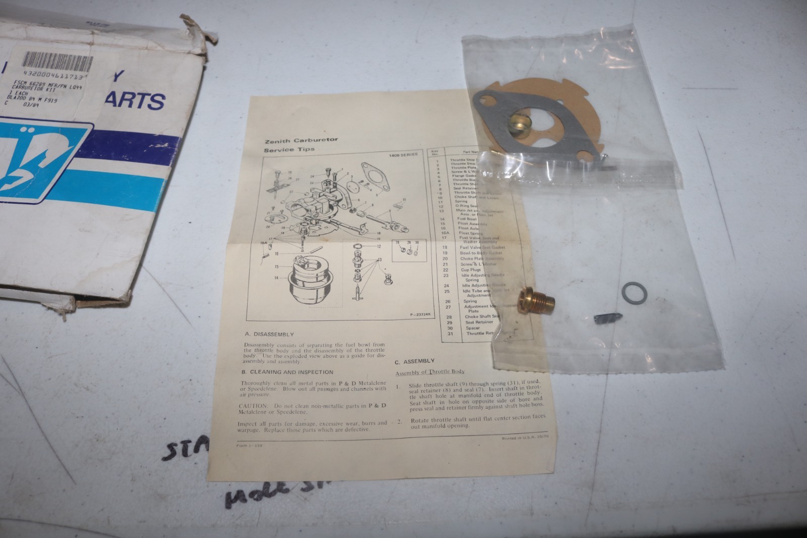 NOS Wisconsin LQ44 S10D S12D S14D L86 L95 Zenith K2165 carburetor kit