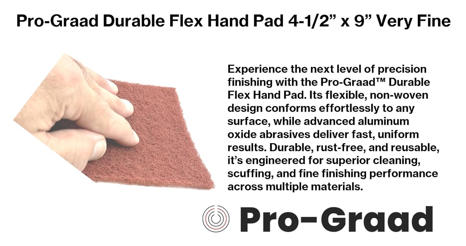 Pro-Graad Durable Flex Hand Pad 4-1/2” x 9” – Very Fine Aluminum Oxide Non-Wove