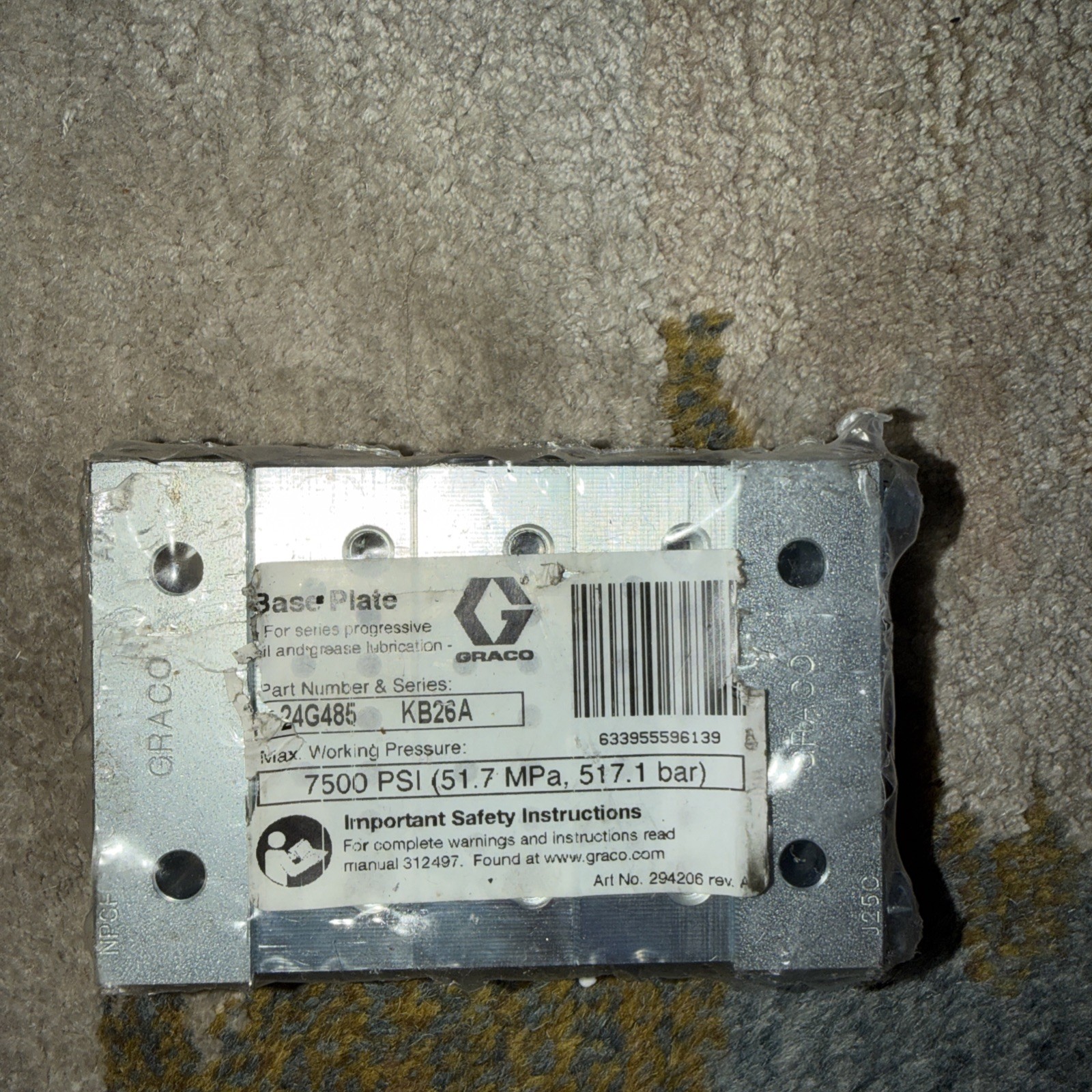 Graco 24G486 Trabon MSP Series Base Plate