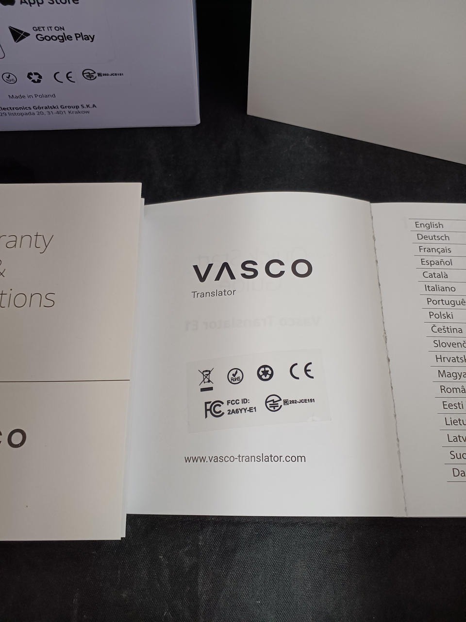 Used Vasco E1 earbuds Translator 50 languages with two earphones right side