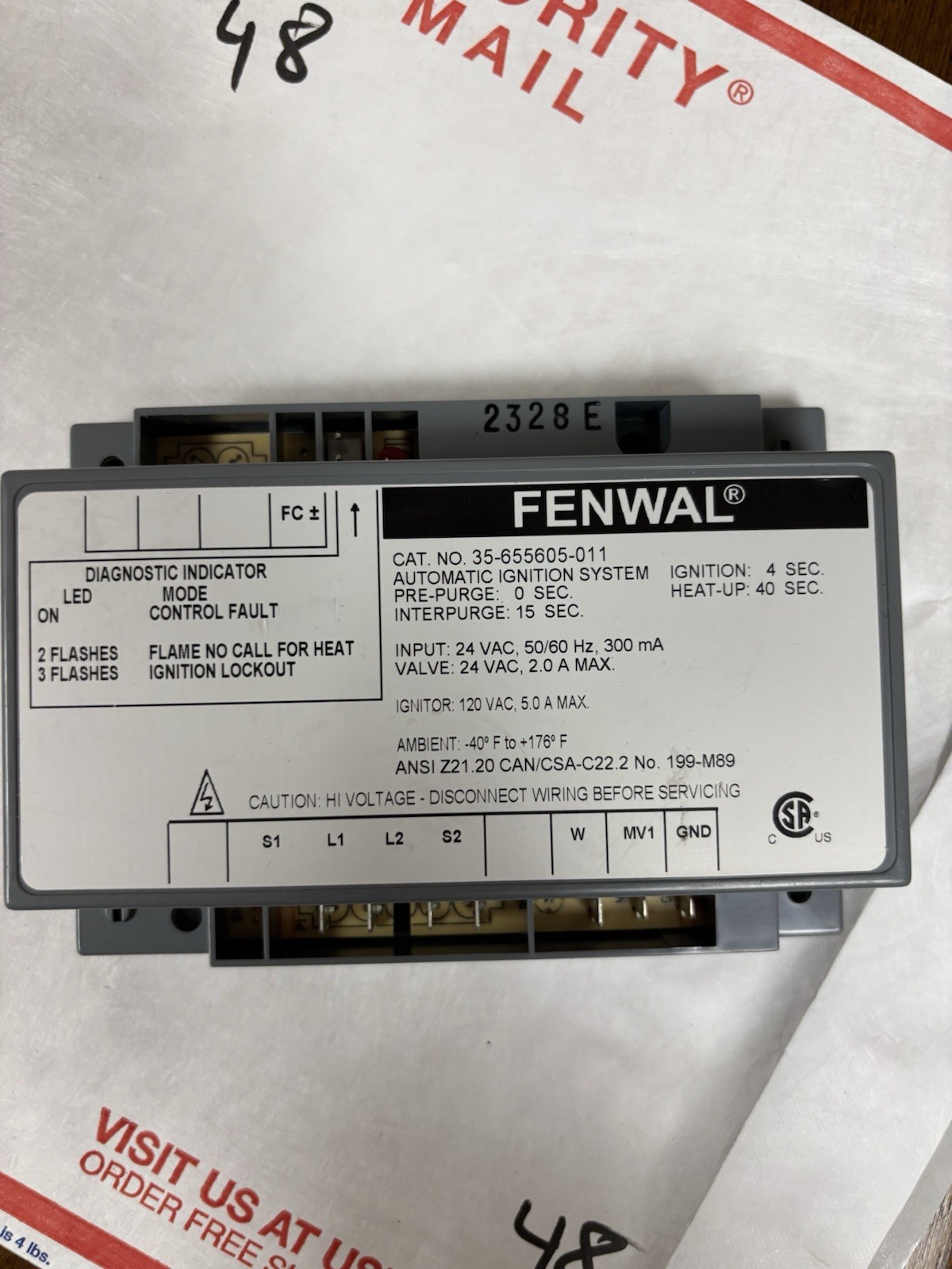 Fenwal 35-655605-011 Ignition Control 24v Hot Surface Ignition