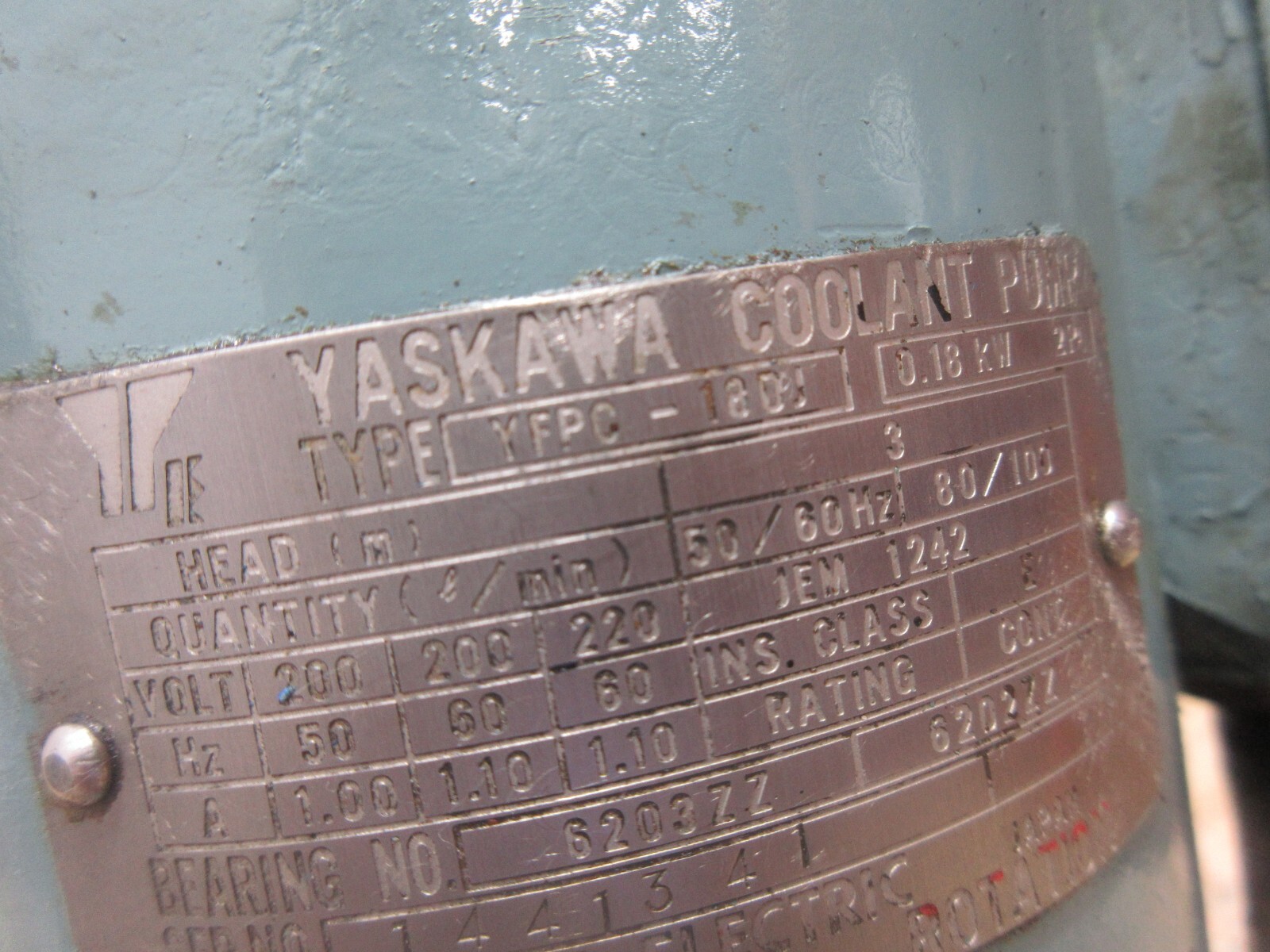 YASKAWA COOLANT PUMP YFPC-180J 0.18KW