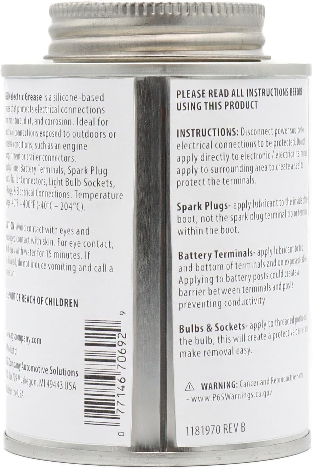 AGS Automotive Solutions Brush Top Can Dielectric Silicone Grease 8oz