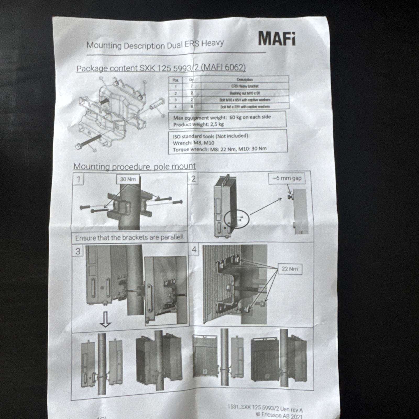 NEW Ericsson Dual ERS Heavy Bracket: SXK1255993/2 for radio 4460