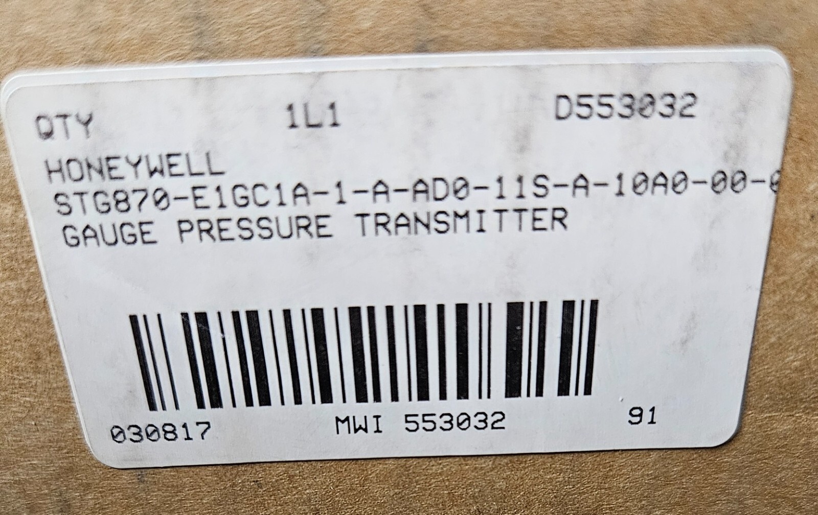 Honeywell STG870 Gauge Transmitter, 316SS Head/316LSS Diaphragm – NEW IN BOX