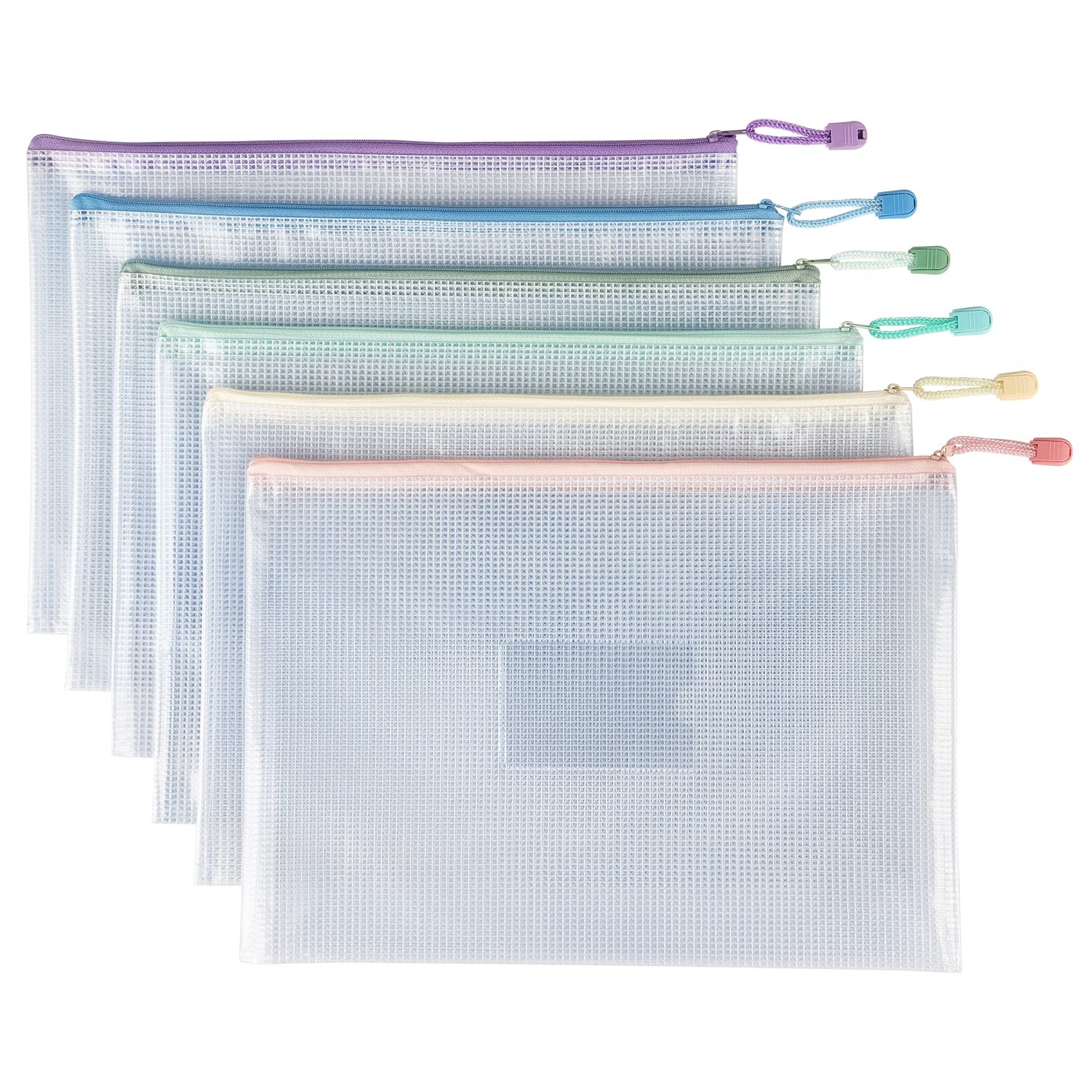Tamaki 6 Pack Mesh Zipper Pouch 13.5 X 9.5 Inches, 6 With Label Pocket