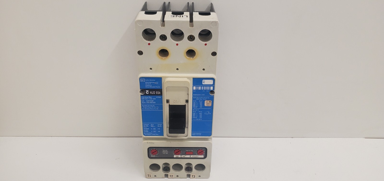 GUARANTEED! CUTLER-HAMMER WESTINGHOUSE 250A CIRCUIT BREAKER HJD3250F W/ JT3225T