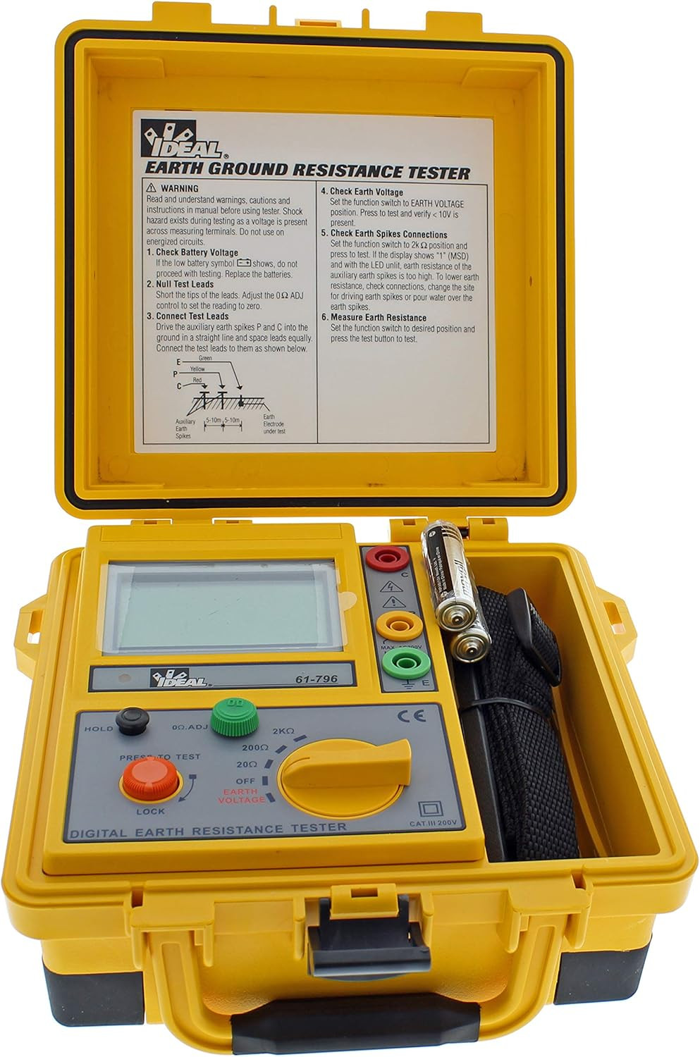 IDEAL Electrical 61-796 Earth Ground Resistance Tester, 3-Pole, Carrying Case In