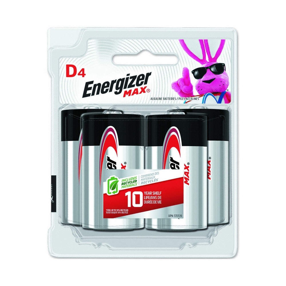 ENERGIZER E95BP-4 Battery,Alkaline,D,Premium,PK4 3KKH6