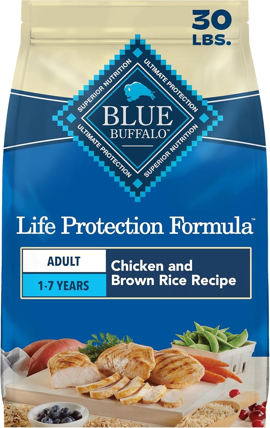 Blue Buffalo Life Protection Formula Adult Dry Dog Food, Chicken&Brown Rice,30lb