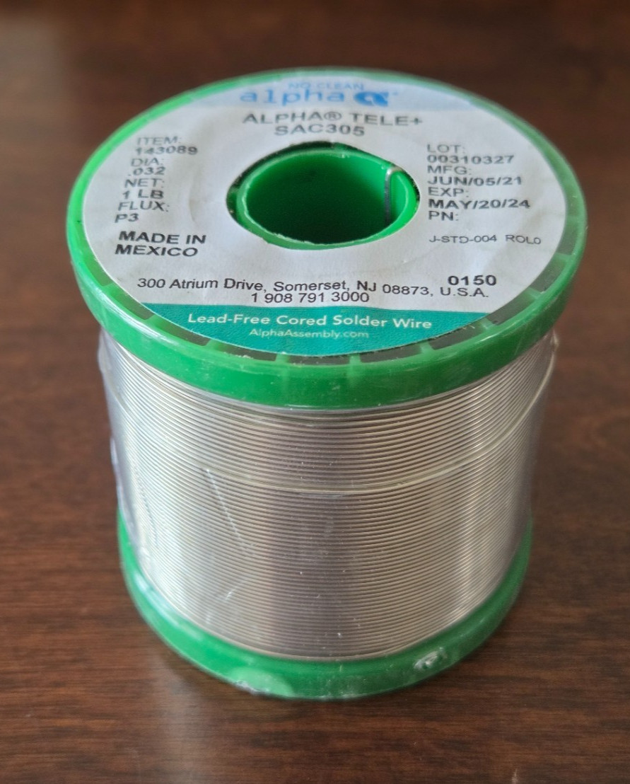 Alpha 143089: Tele+ SAC305 Solder Wire .032″ Dia P3 Flux 1Lb Spool